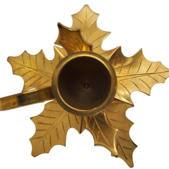 Brass Taper Candle Holder Leaf Autumn Rustic Table Holiday Decor Chamberstick - Picture 2 of 8